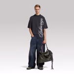 Balenciaga Cursive Medium Fit T-shirt Black - Image 4
