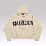 Balenciaga Tape Type Ripped Pocket Hoodie Oversized Beige
