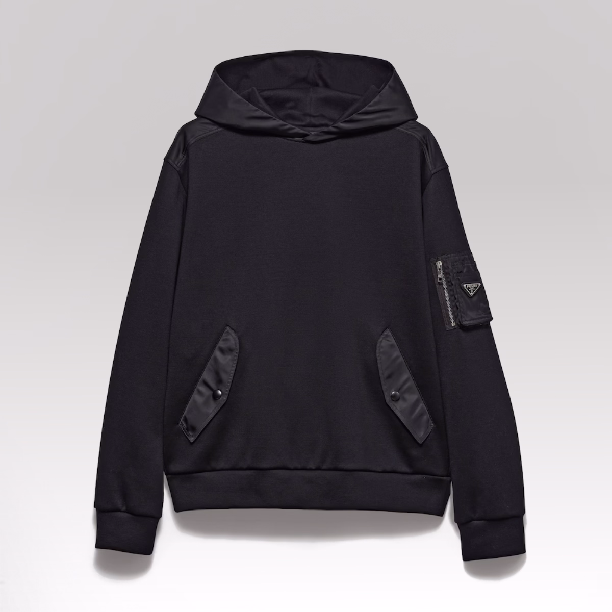 Moletom com capuz em fleece de algodão e Re-Nylon_00000 Prada Cotton Fleece Hoodie with Re-Nylon Details - Image 1